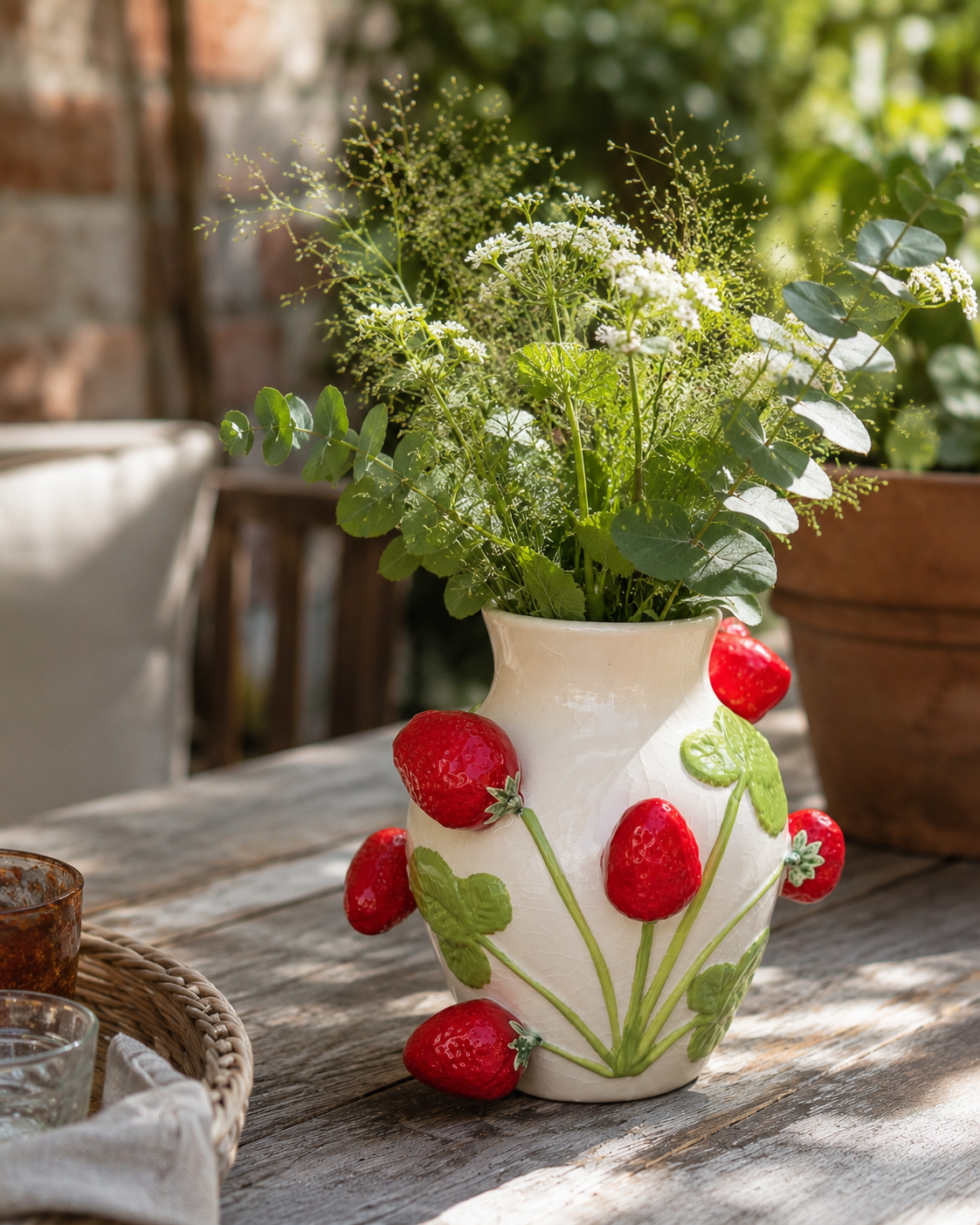 Keramieken aardbeien vaas | Decoratieve fruit vaas - LOUKA