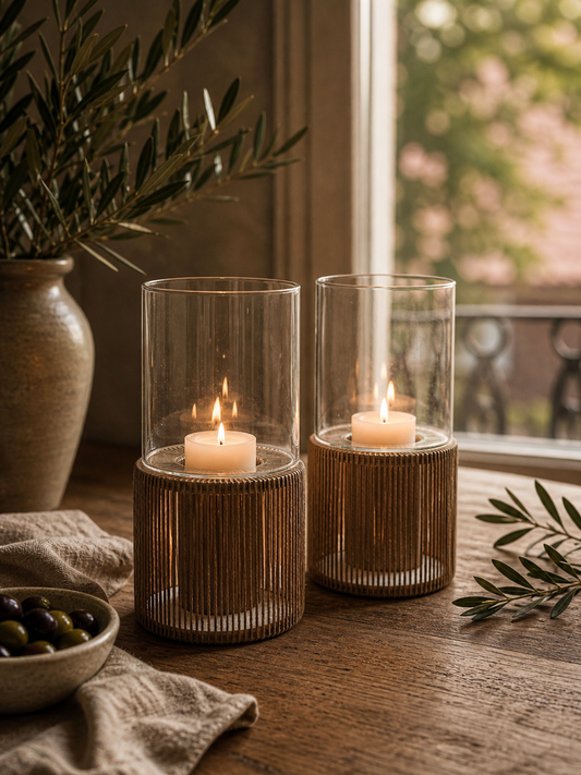 Glazen windlicht | Rotan look - PLEUN