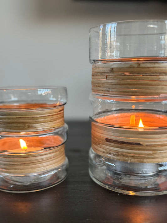 Glazen kaarsenhouder | Decoratief met zeegras - ROSALIE
