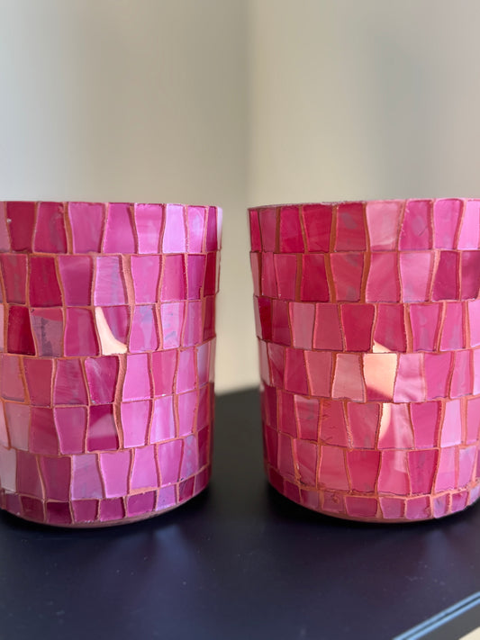 Glazen mozaïek kaarsenhouder roze | Sfeermaker & decoratief - PIXIE