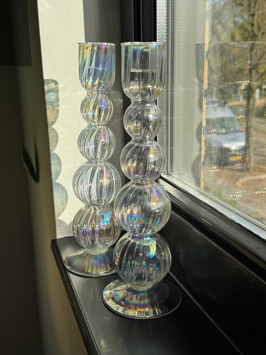 Kandelaar glas met bolletjes | Decoratie - JANNE