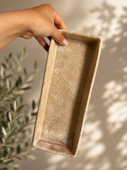 Aardewerk dienblad | Beige rechthoekig - MARIA