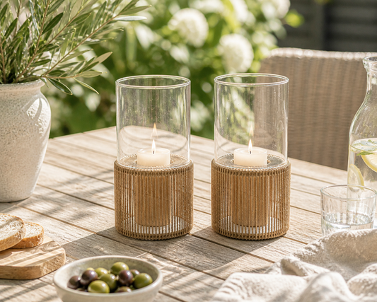 Glazen windlicht | Rotan look - PLEUN