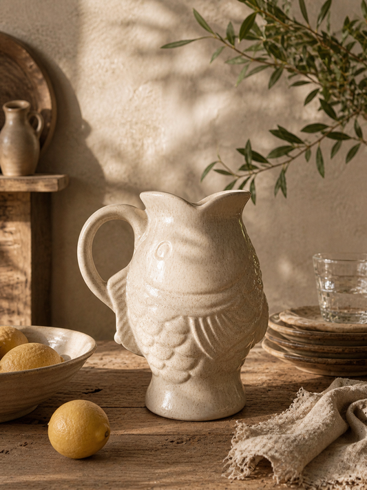 Vissen vaas beige | Keramiek met handvat - SOFIE