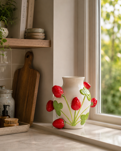Keramieken aardbeien vaas | Decoratieve fruit vaas - LOUKA