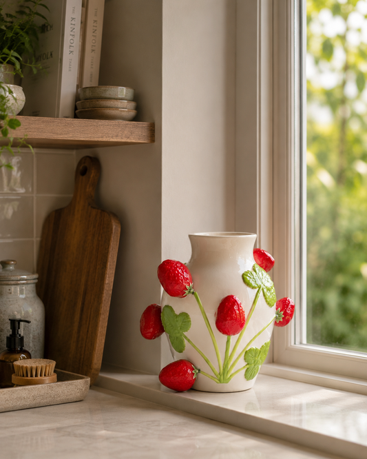 Keramieken aardbeien vaas | Decoratieve fruit vaas - LOUKA