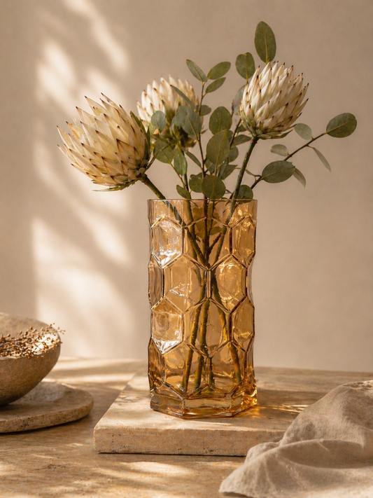 Amberkleurige vaas | Glas & patroon - SIFRA