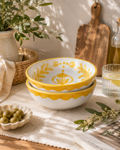Keramieken kommen geel met wit - handgemaakt servies | J-Line GRANADA