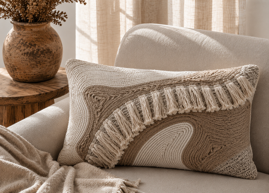 Boho Sierkussen Beige/Taupe | Franjes - SOOF