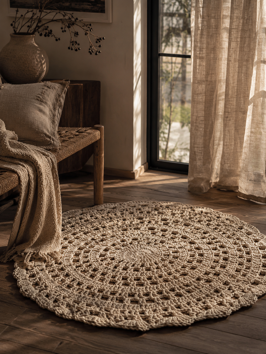 Rond vloerkleed katoen | Naturel kleur - LIVIA