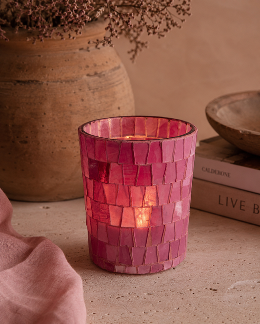 Glazen mozaïek kaarsenhouder roze | Sfeermaker & decoratief  - PIXIE