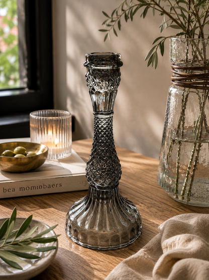 Zwarte glazen kristallen kandelaar | Tijdloze luxe - BIBI
