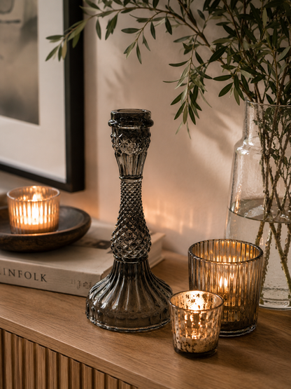 Zwarte glazen kristallen kandelaar | Tijdloze luxe - BIBI