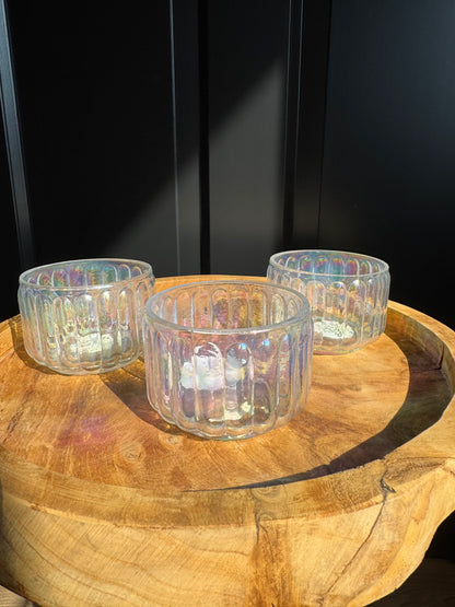 Theelichthouder glas parelmoer - sfeervolle houder met streep | KAATJE