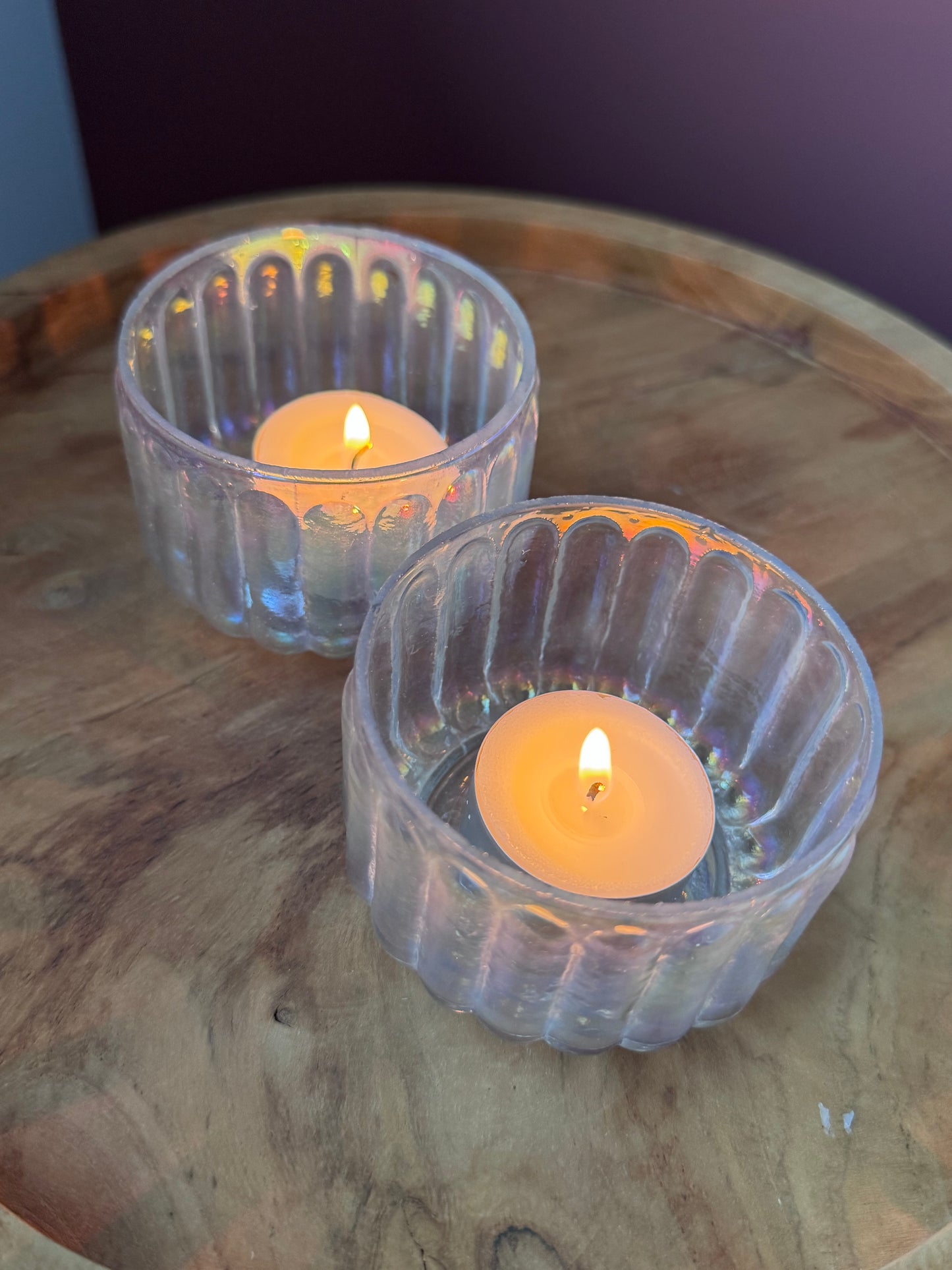 Theelichthouder glas parelmoer - sfeervolle houder met streep | KAATJE