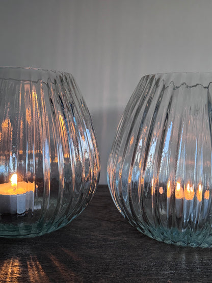 Theelichthouder glas bol - streep patroon sfeerverlichting | SJAAK